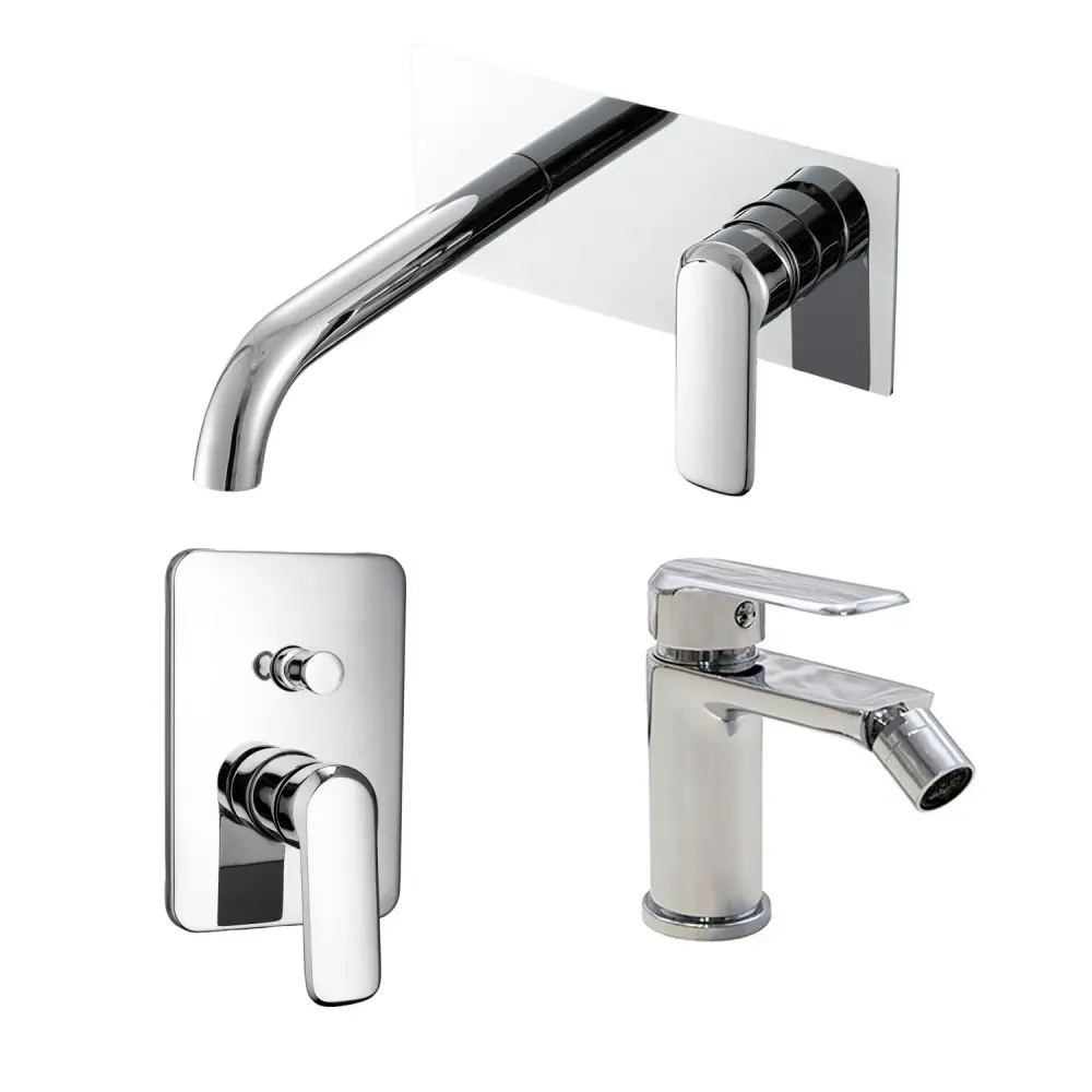 Composición de mezcladores para lavabo empotrado fácil box, bidé y ducha 2 vías cuadrado Hopper en latón cromado