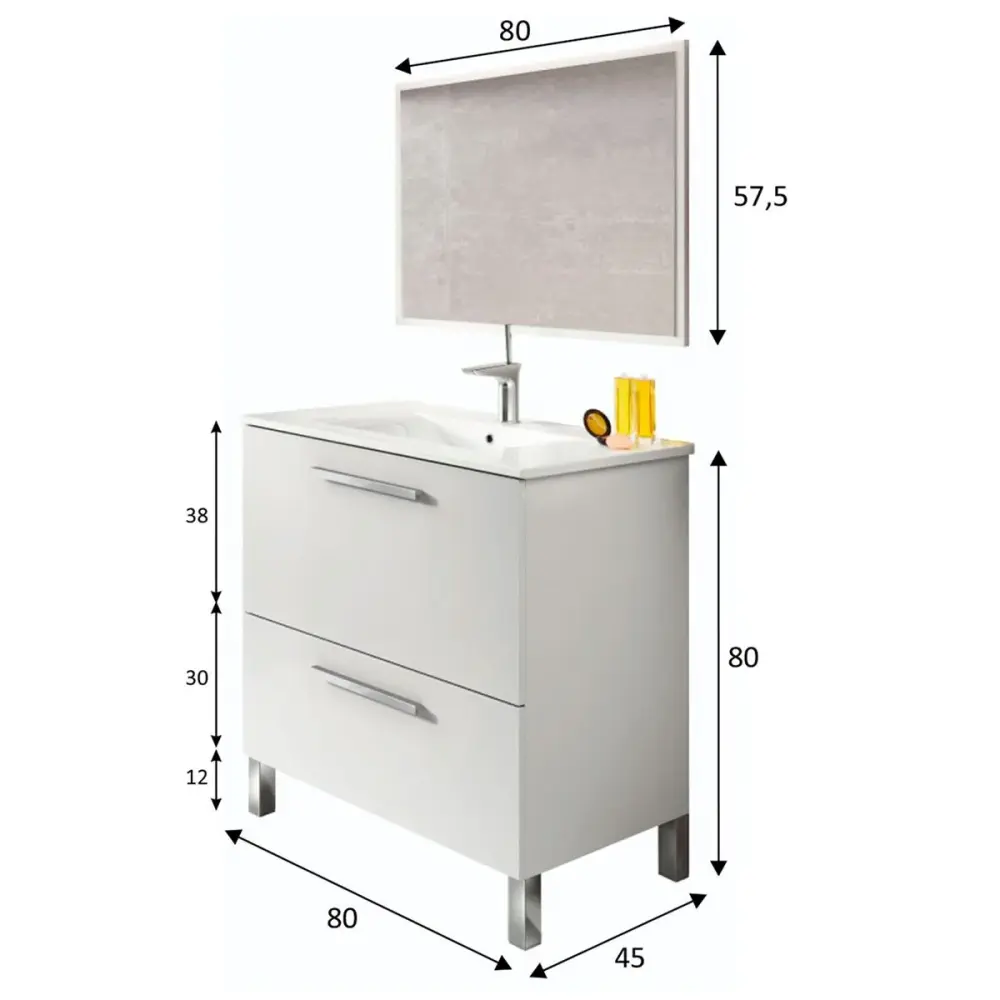 Conjunto de baño Urban 2 puertas + espejo + lavabo blanco