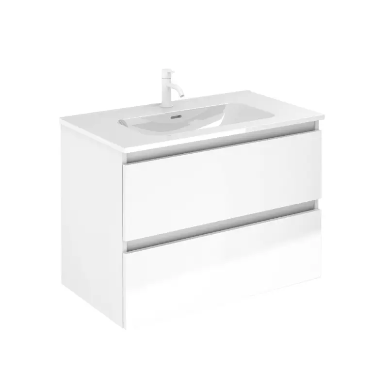 Conjunto mueble baño suspendido con 2 cajones + lavabo 【ancho 100】【blanco】