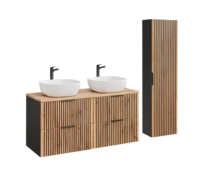 Conjunto mueble doble lavabo 120 cm y columna Gaia Madera