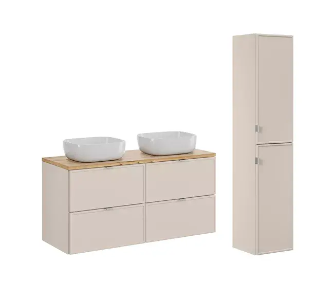 Conjunto de muebles con doble lavabo 120cm y columna Alba Cachemira
