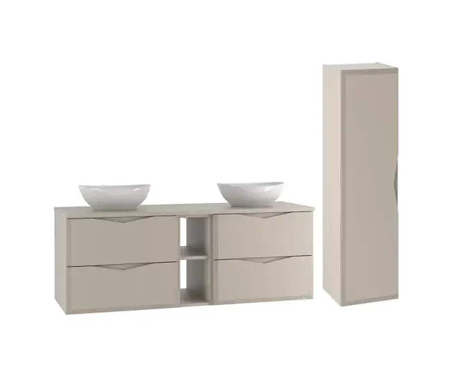 Conjunto de muebles con doble lavabo 140cm 2 compartimientos y columna Ellie Cachemira