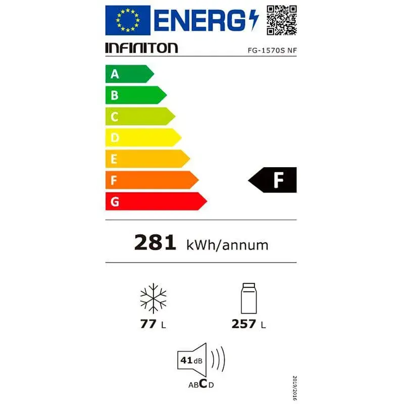 Frigorífico de 2 puertas Infiniton FG-1570S No Frost 333L 42dB F inox 170x60,5x66,5 cm
