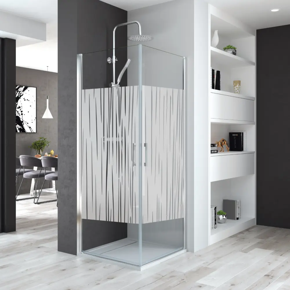 Mampara ducha 2 puertas abatibles 80 + 90cm serigrafí cromo