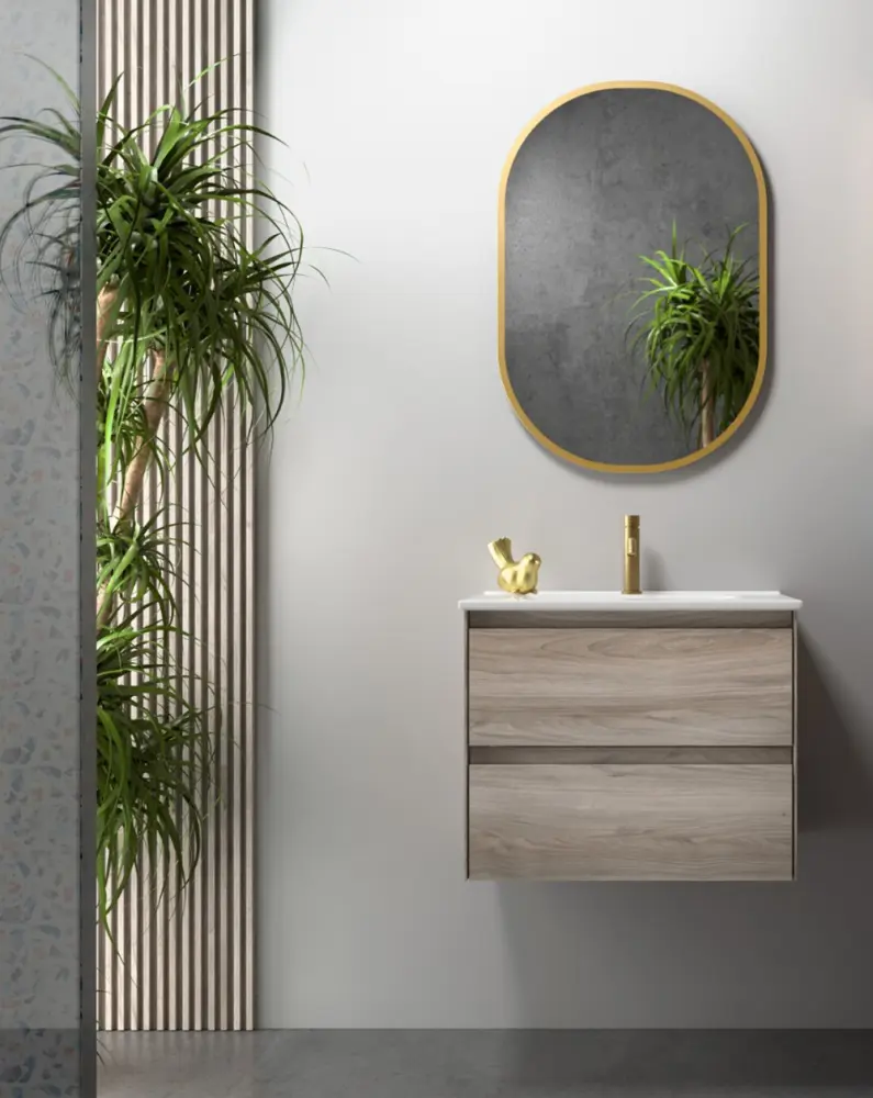 Mueble de baño suspendido con lavabo cerámico | pino gris 120cm-2 seno