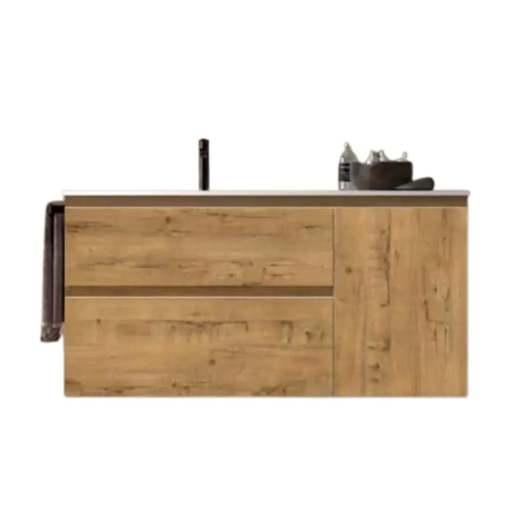 Mueble 2 cajones + puerta - lavabo bajo encimera - 100x46 porcelana blanca