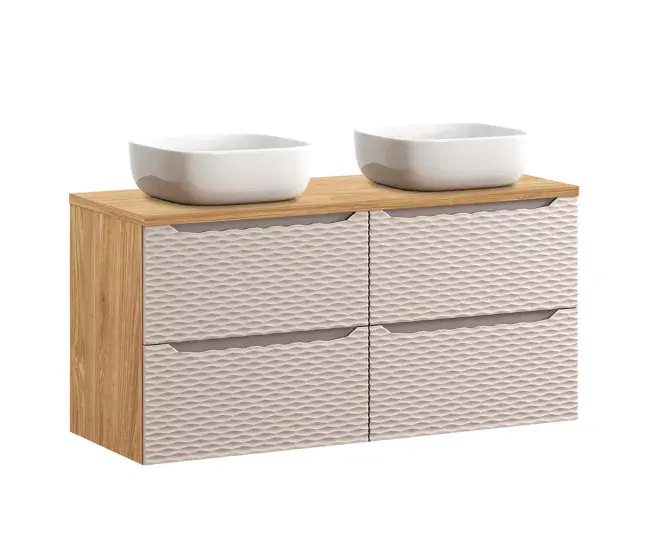 Mueble doble lavabo 120cm 4 cajones Elora Hueso y madera