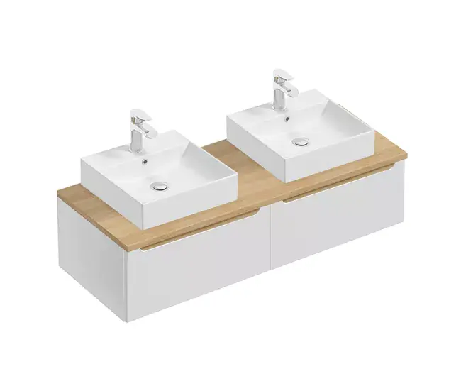 Mueble doble lavabo 120cm 2 cajones Livia Blanco y Madera