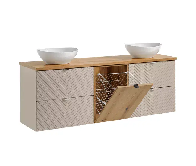 Mueble doble lavabo 160cm cesto de ropa Manoa Cachemira y madera