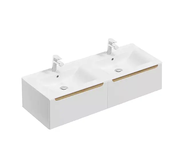 Mueble doble lavabo encastrado 120cm 2 cajones Livia Blanco y Madera