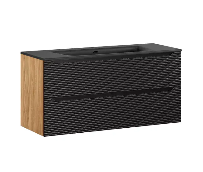 Mueble lavabo individual encastrado 120cm 2 cajones Elora Negro y madera