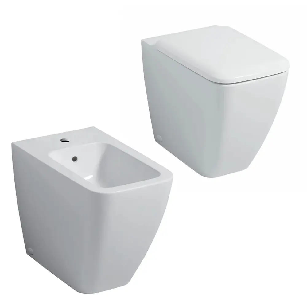 Sanitarios empotrados con bidé y WC Rimless con descarga compatible y asiento de cierre suave modelo Metrica Pozzi Ginori...