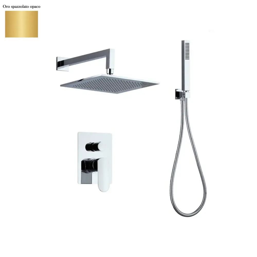 Set doccia composto da soffione Parigi, doccia e flessibile e deviatore 2vie oro spazzolato