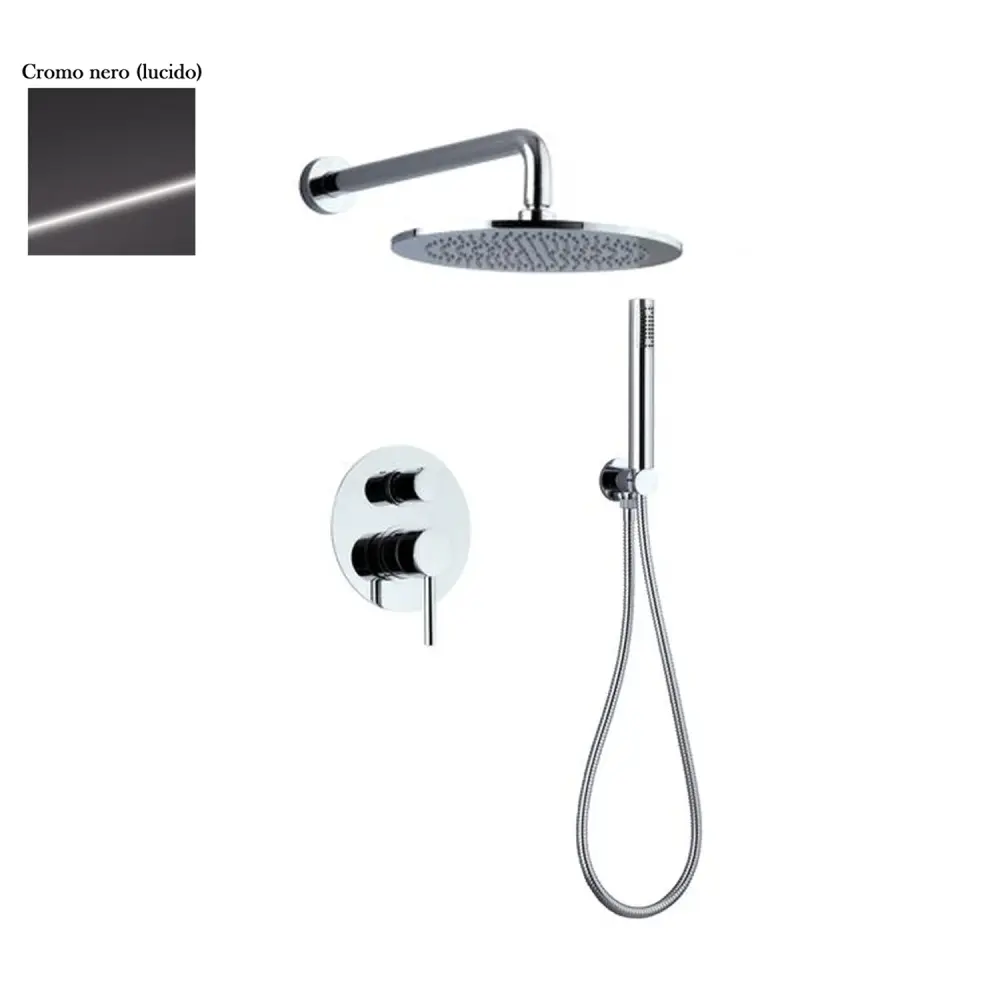 Set doccia composto da soffione Vienna, doccia e flessibile e deviatore 2 vie cromo nero