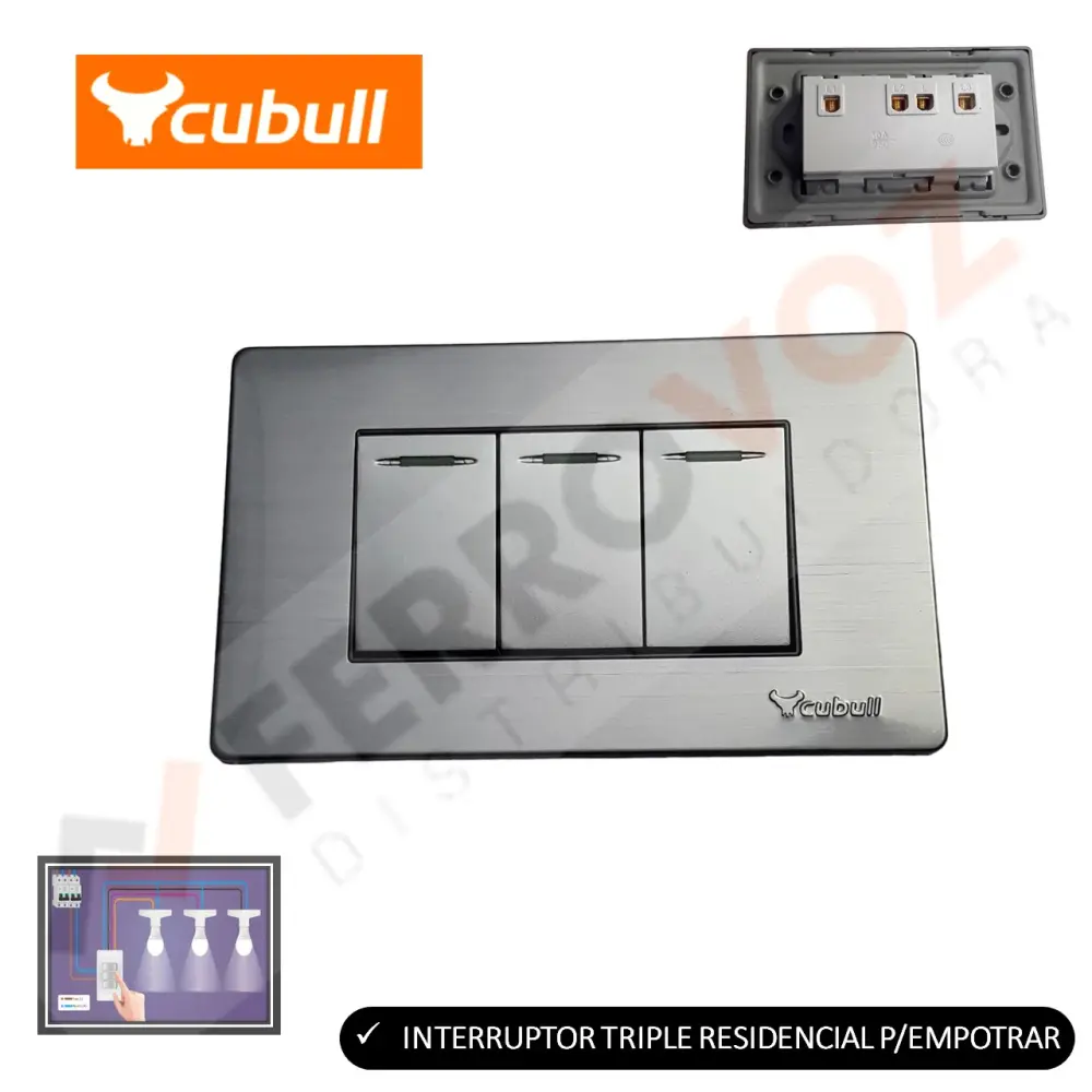 INTERRUPTOR TRIPLICADO RESIDENCIAL P/EMPOTRAR de Cristal Templado