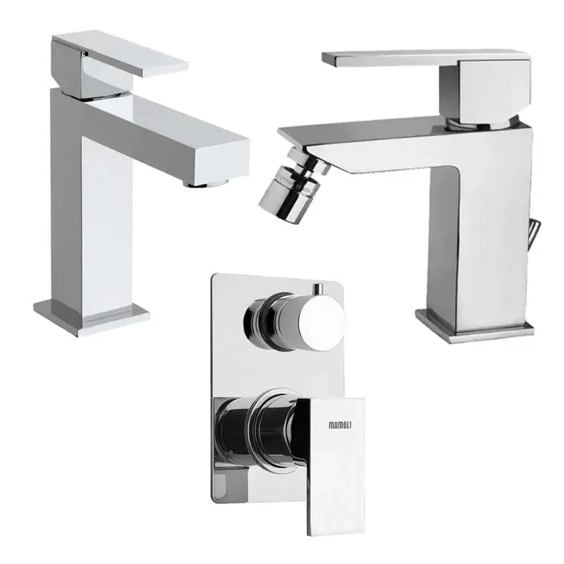 Set di miscelatori Lavabo, Bidet e Doccia incasso con Deviatore ottone Cromo collezione Feel di Mamoli Rubinetterie