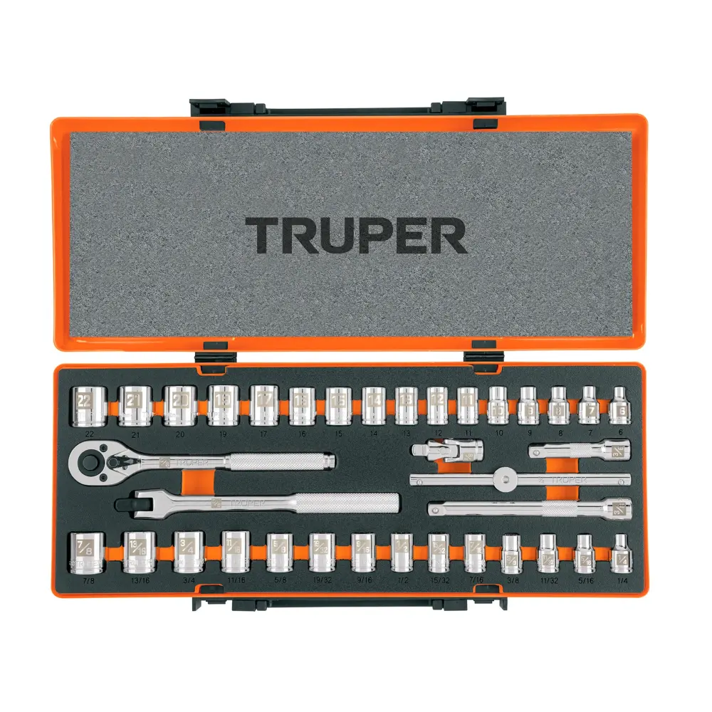 Juego De 36 Herramientas Cuadro 3/8" Std y mm Para Mecánico , Truper 13955 Tamaño Estándar