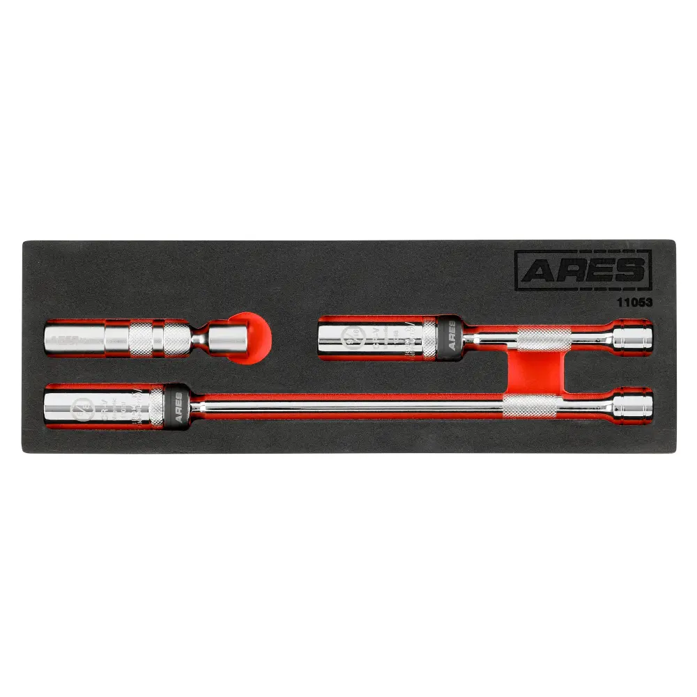 ARES 11053 - Juego de 3 vasos magnéticos giratorios para bujías con accionamiento de 3/8 de pulgada, pared delgada y ext...