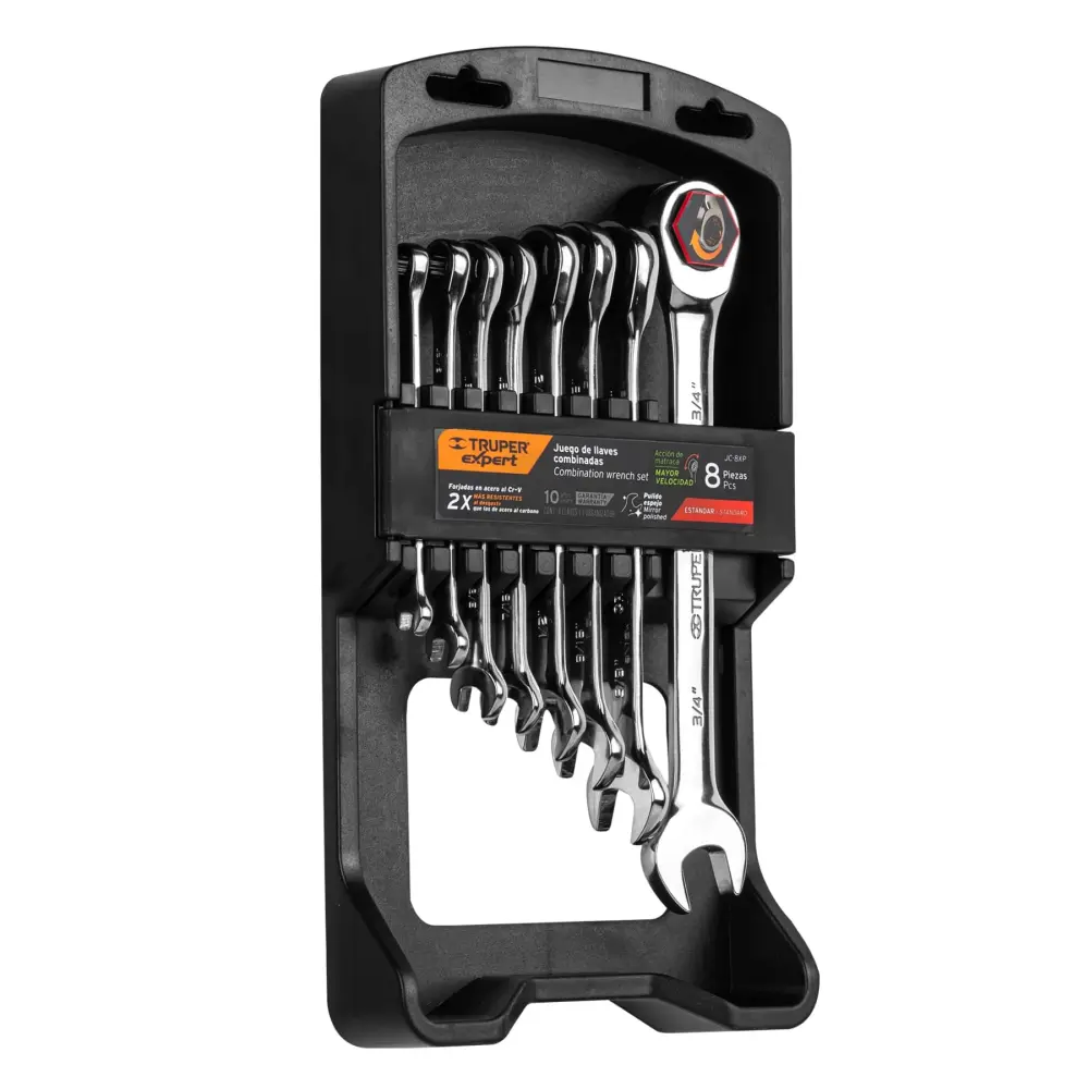 JUEGO LLAVES COMBINADAS CON MATRACA, 8 PZAS, TRUPER EXPERT con Mangos de Goma