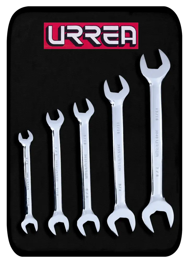 Profesional de Alta Resistencia Juego de llaves españolas pulido espejo en pulgadas, 5 piezas en estuche Urrea