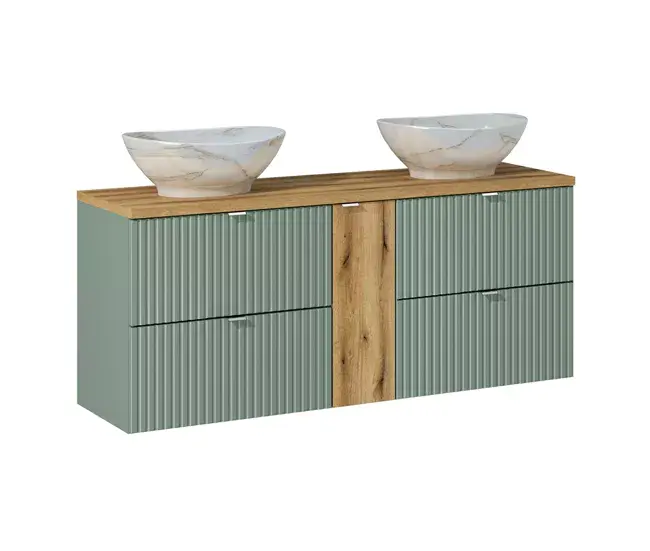 Mueble doble lavabo 140cm 4 cajones Jade Verde y Madera