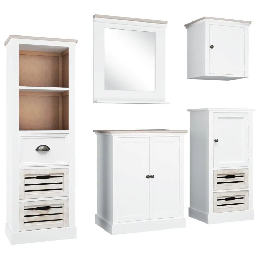 Portarrollos de Baño vidaXL juego de muebles de baño 5 piezas madera maciza blanco