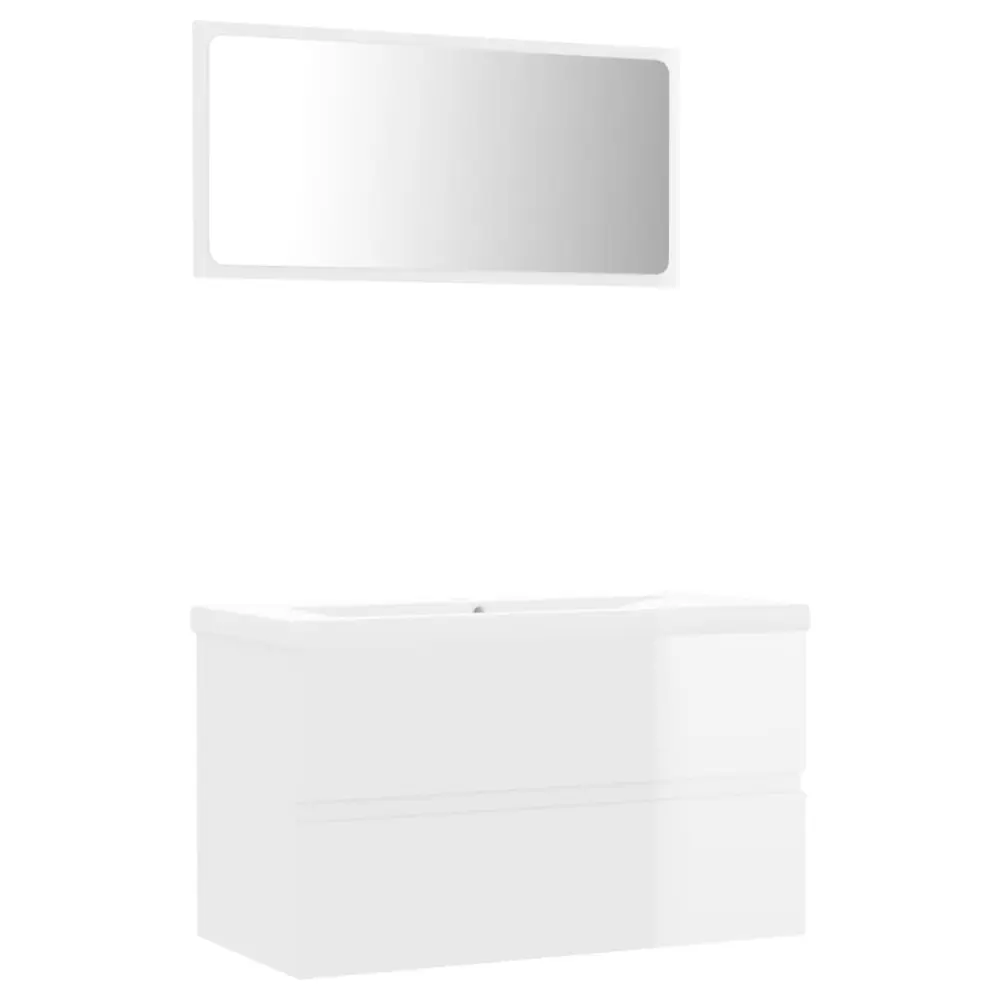 vidaXL juego de muebles de baño madera de ingenierí blanco brillo de Acero Inoxidable