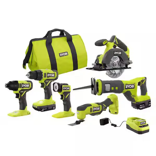 Fresadora de Combo Kit 6 Herramientas RYOBI PCL1600K2 ONE+ 18V contiene Baterí 1.5Ah, Baterí 4.0Ah y Cargador)