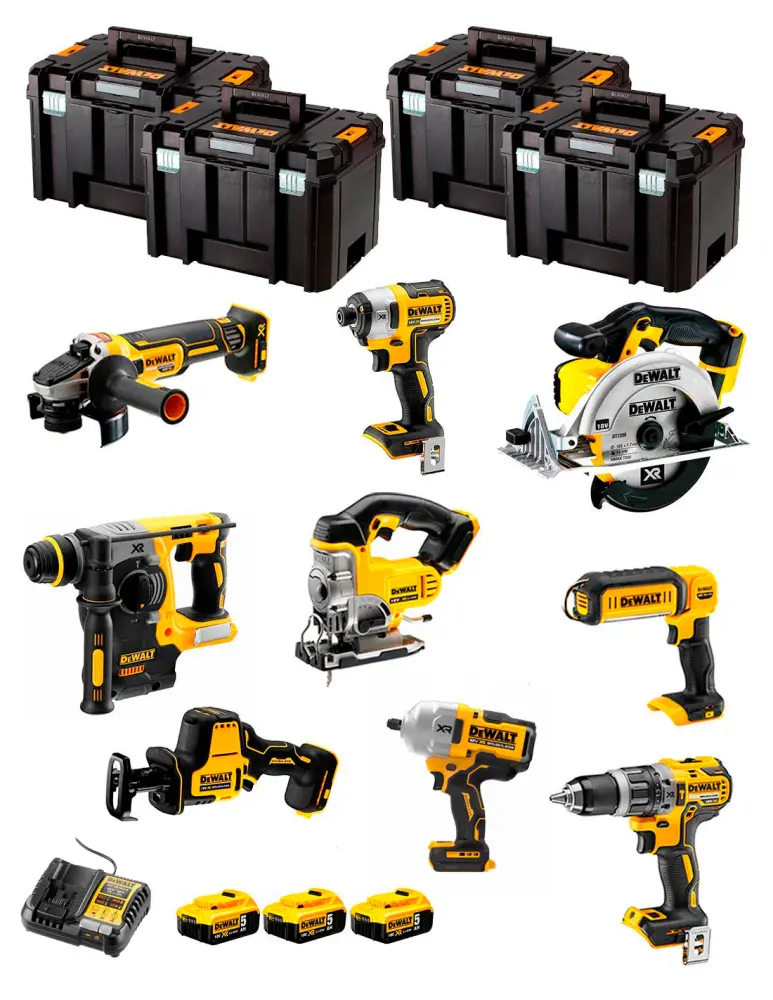 Kit Dewalt 9 herramientas + 3 bat 5ah + Cargador DCB1104 + 4xTstak VI DCK991P3 - Envío Rápido Incluido