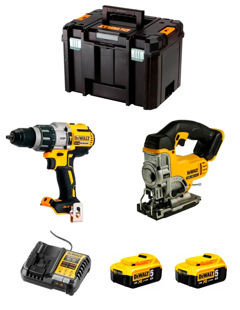 Kit Dewalt Taladro Percutor DCD996 + Sierra de calar DCS331 + 2bat 5Ah + Cargador + TSTAK VI DCK234P2 - Envío Rápido Inc...