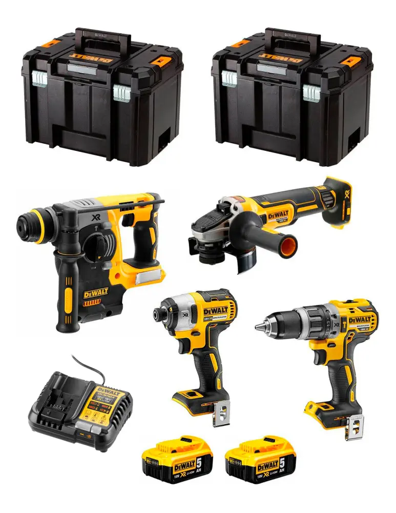 Profesional de Alta Potencia Kit Dewalt con 4 Herramientas + 2bat 5Ah + cargador + 2xTSTAK VI DCK496P2