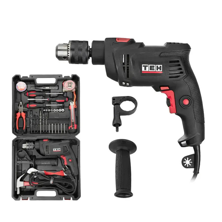Set Kit De Herramientas + Taladro Percutor De Impacto 580W 13mm TEHTOOLS Sin Escobillas