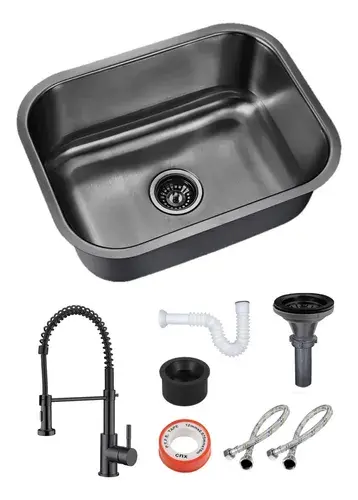 Fregadero Tarja Submontar Una Tina Acero Inoxidable con kit Mezcladora Superior Color Negro Mate