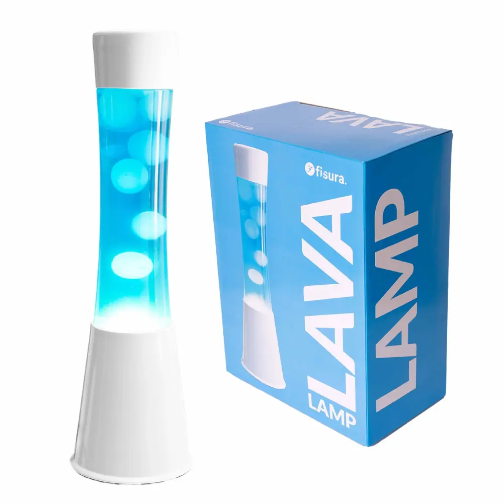 Lámpara de Cristal Lámpara de Lava con base blanca, líquido azul y lava color menta