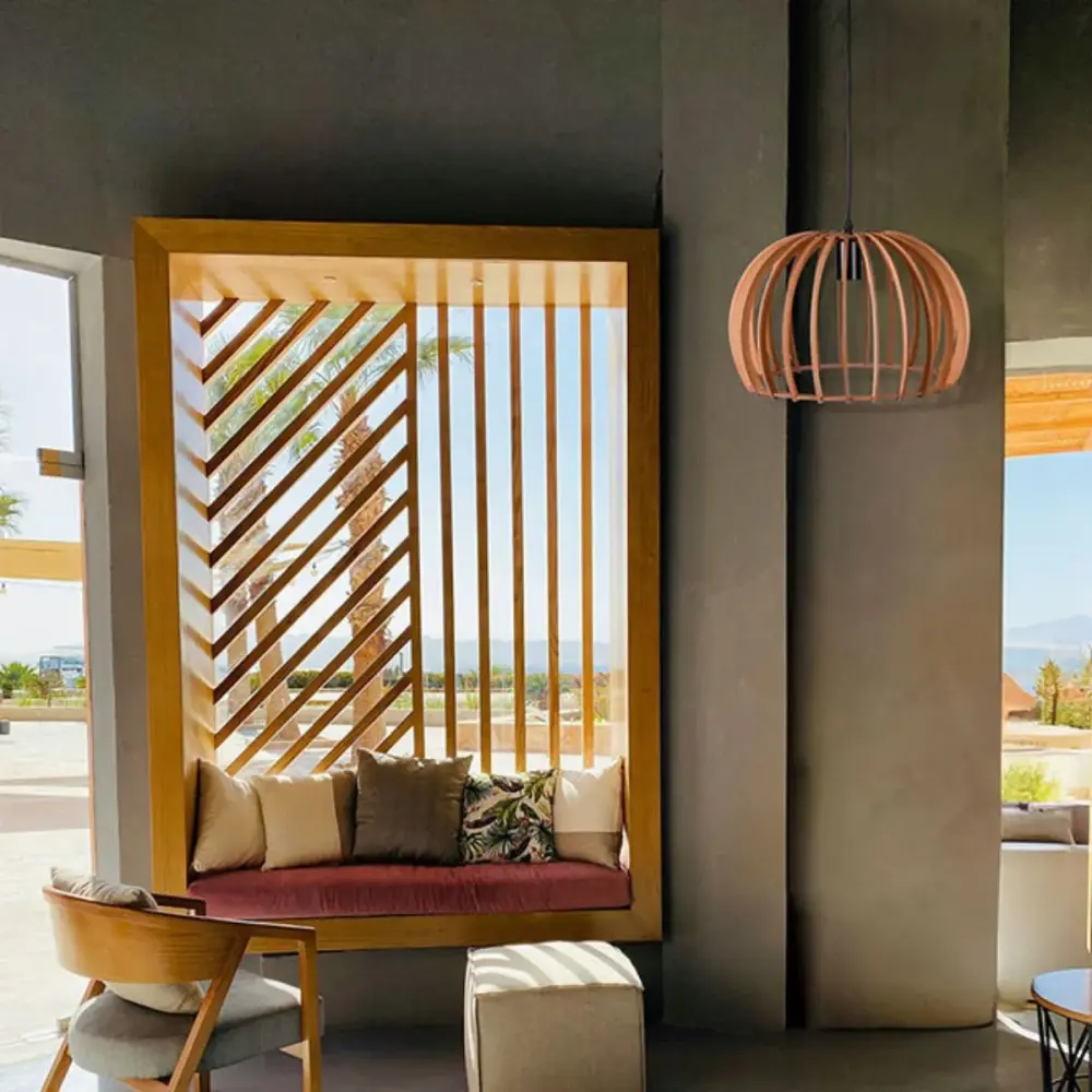 Lámpara de techo Ganges Bel Air 40W altura regulable madera Ø35 cm para Pasillo