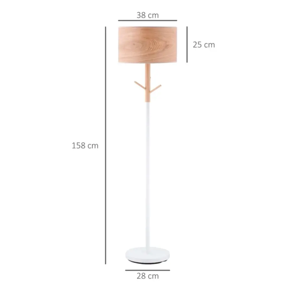 Base de Vidrio Lámpara de pie Homcom con ganchos 40W E27 blanco/natural Ø38x158 cm
