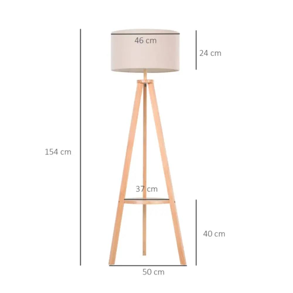 Pantalla Decorativa Lámpara de pie Homcom con estante inferior E27 beige/natural 154 cm