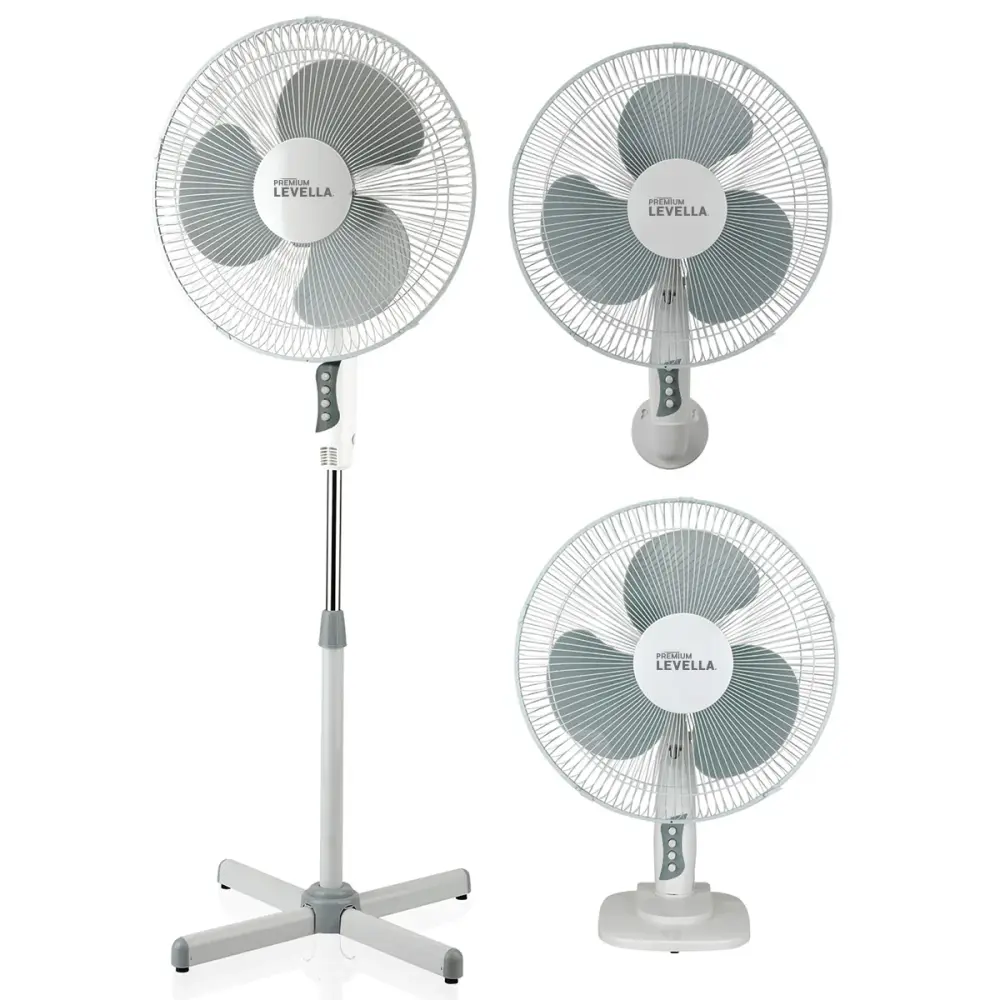 Ventilador oscilante de pie, mesa y pared De alta gama Levella® de 16", 3 en 1. Fácil Instalación