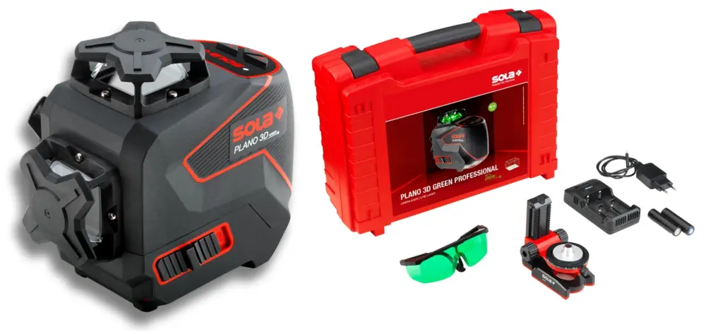 Sola-plano3dgreenpro-nivel láser de líneas 360º con gafas y soporte para con Alcance de 30 Metros