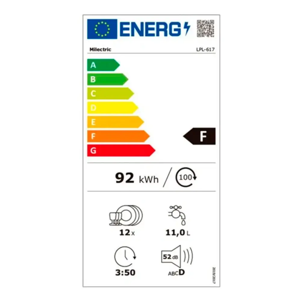 Lavavajillas LPL-617 Milectric 12 servicios F inox 60cm