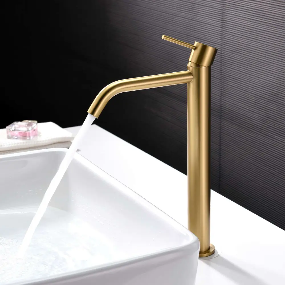 Grifo monomando lavabo largo sky bath oro cepillado inox s304 serie promise