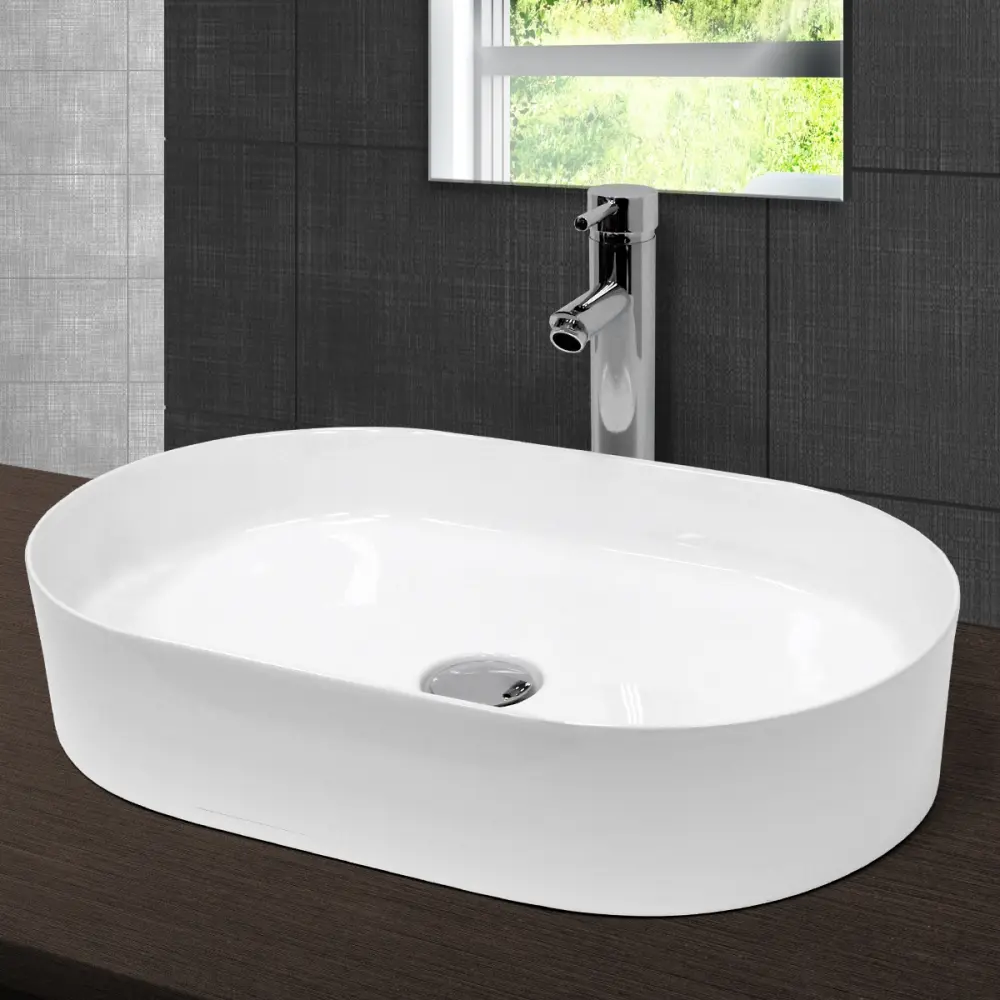 Lavabo cerámico ovalado con agujero blanco Fácil Instalación