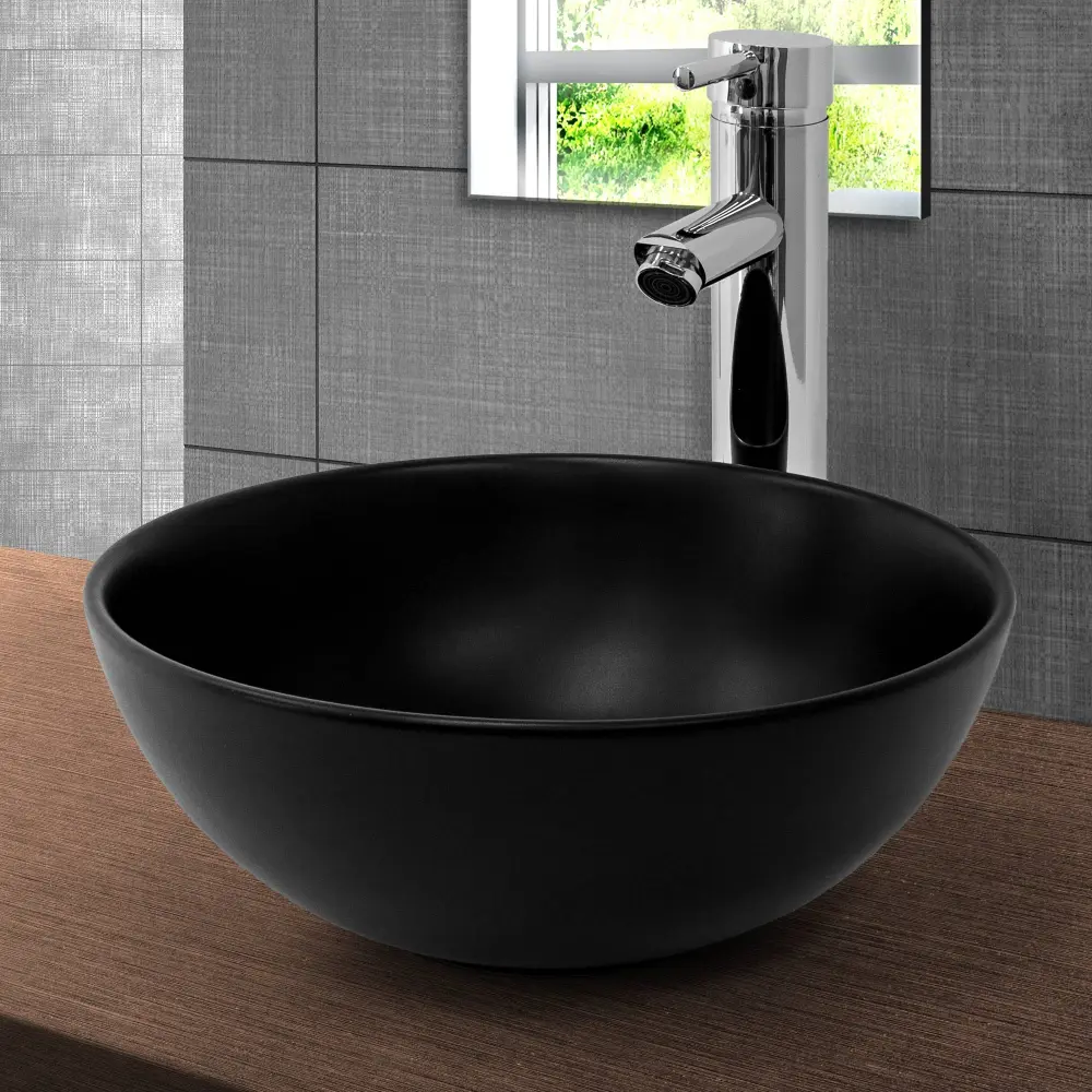 Lavabo incl. Desagüe sin rebosadero ø 32x13,5 cm cerámica negra