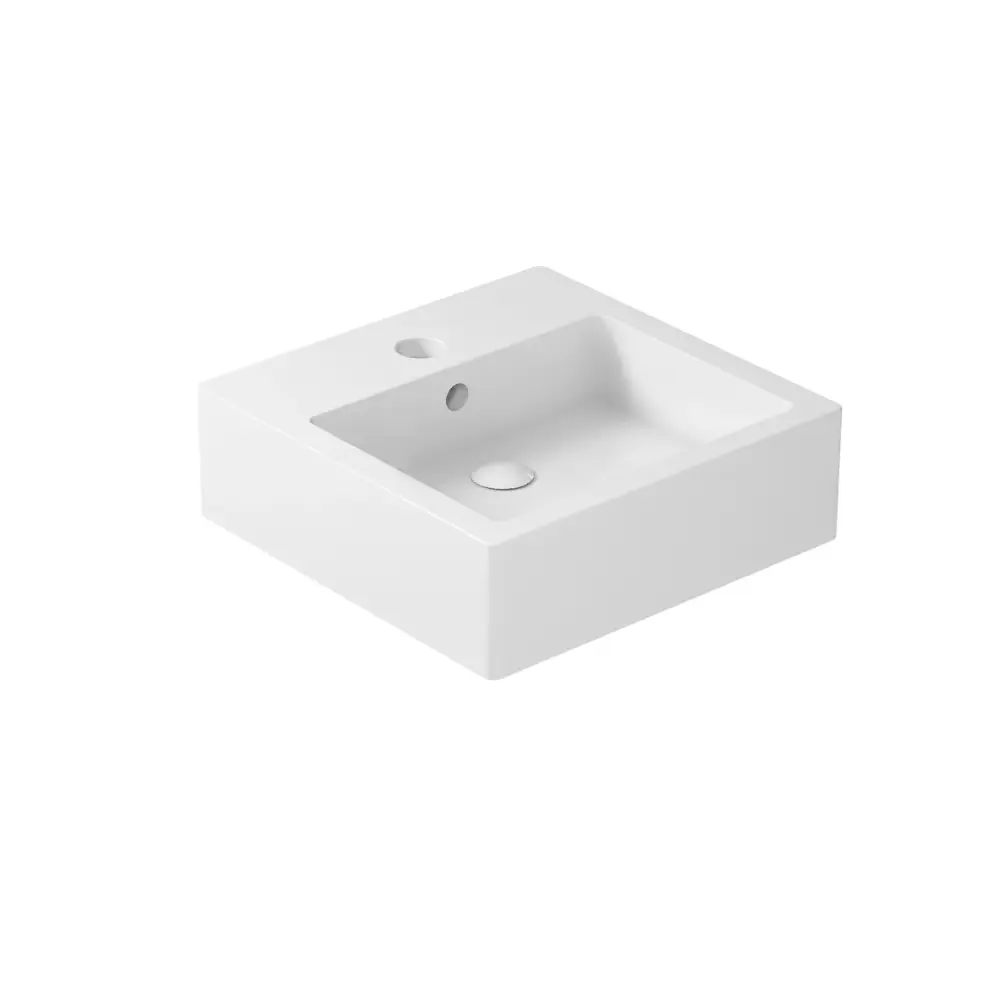 Lavabo quadrato da appoggio/sospeso serie Plus Design di Ceramica Galassia - Bianco lucido 48x48cm