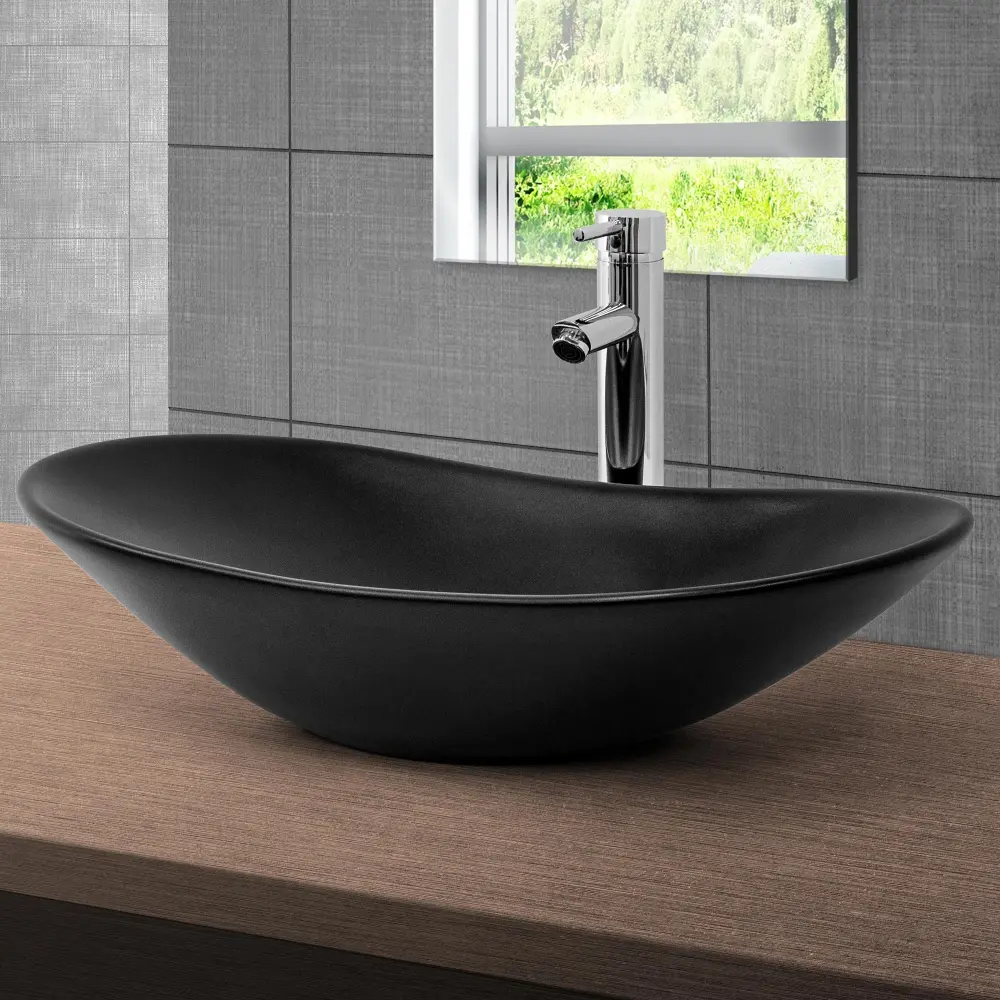 Lavabo redondo 63 x 36 x 15,5 cm negro de cer?mica mate ml-design