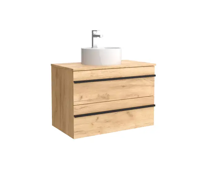 Mueble de baño serie BORN 80 cm Roble con perfil de tirador | Lavabo sobre encimera | Salgar