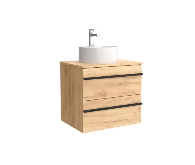 Mueble de baño serie BORN 60 cm Roble con perfil de tirador | Lavabo sobre encimera | Salgar