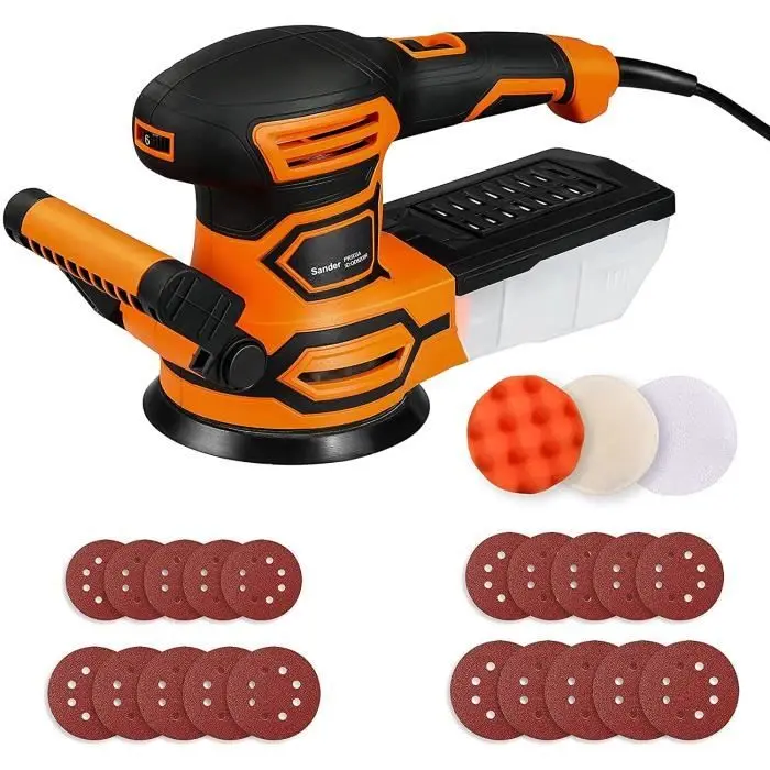 Lijadora excéntrica tacklife 20 pcs 450w, 13000 rpm, sistema de recolección | Potente |