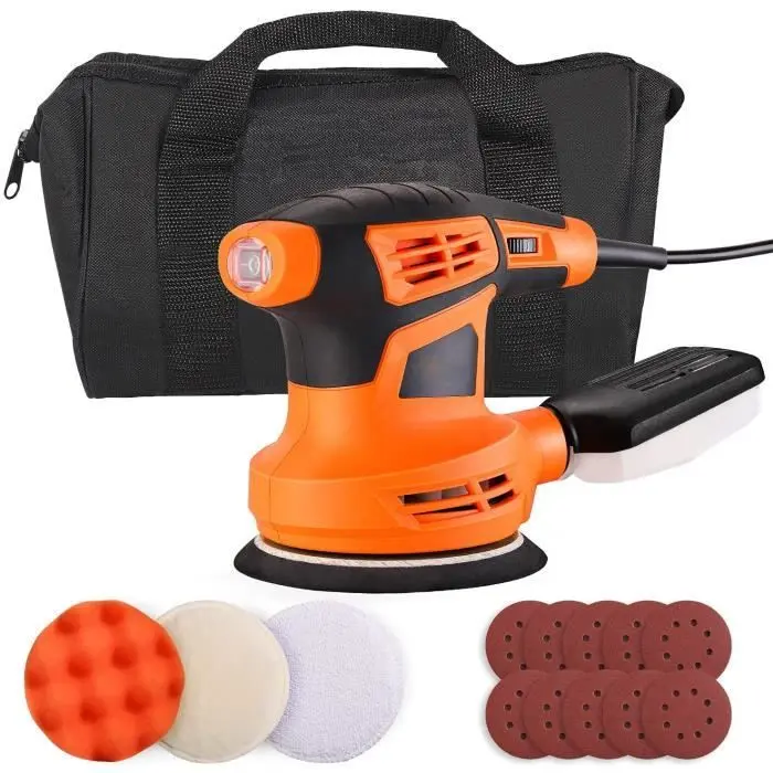 Lijadora excéntrica tacklife 280 w, 10 x disco abrasivo, 3 accesorios de pu