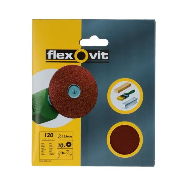 10 DISCOS DE LIJA PARA TALADRO 125 MM GR 120 Flexovit